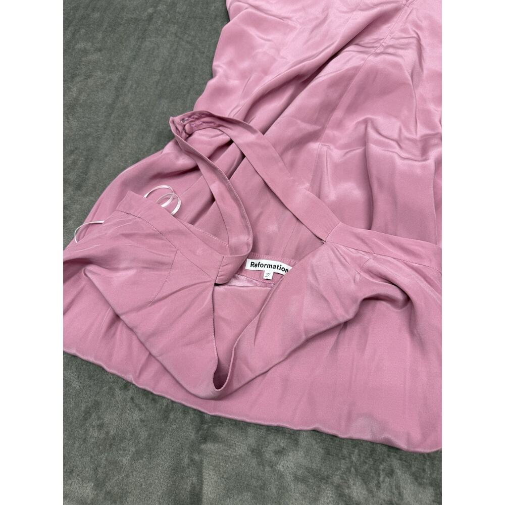 Reformation Alli Silk Midi Dress Sugar Plum Halter Pink Size 10 Square Neck - Picture 12 of 14